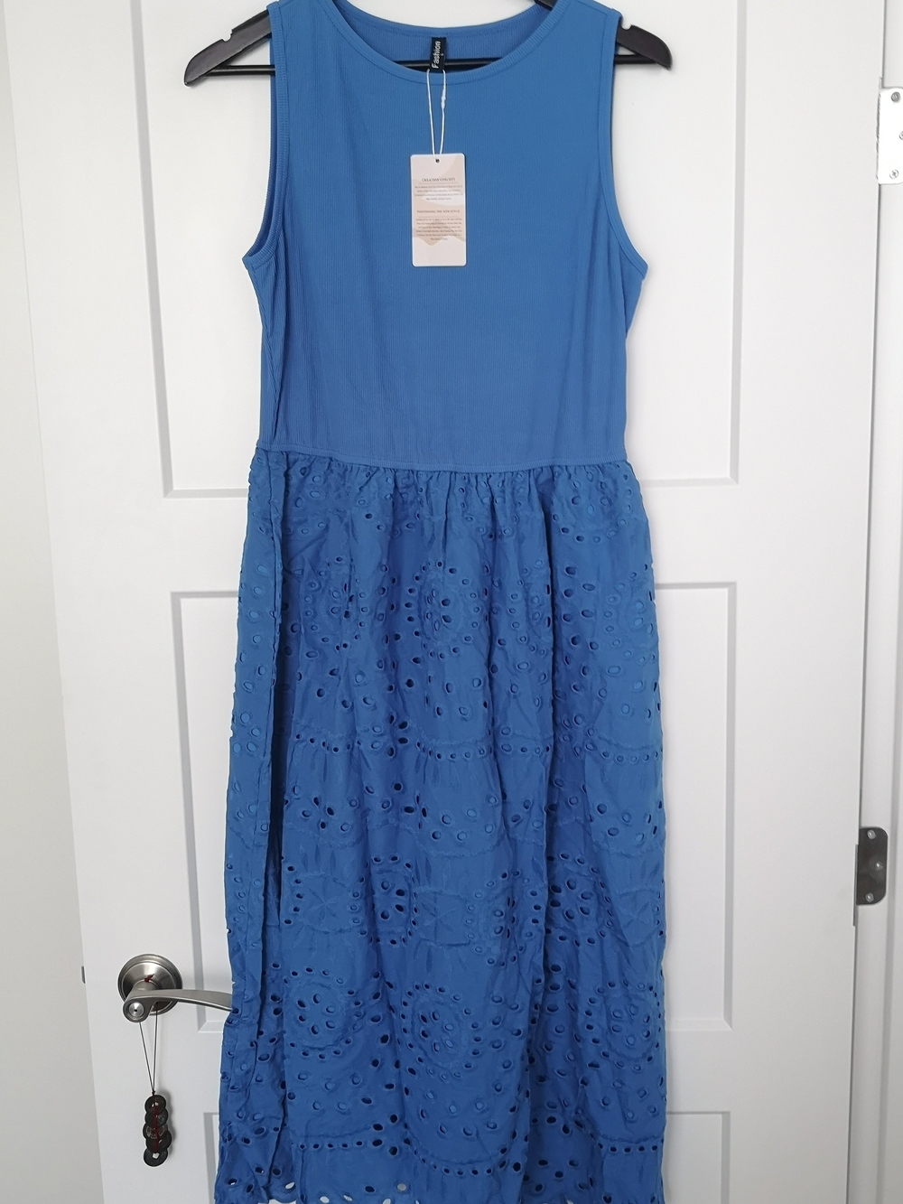 Blue Eyelet Maxi Dress - Sleeveless Casual